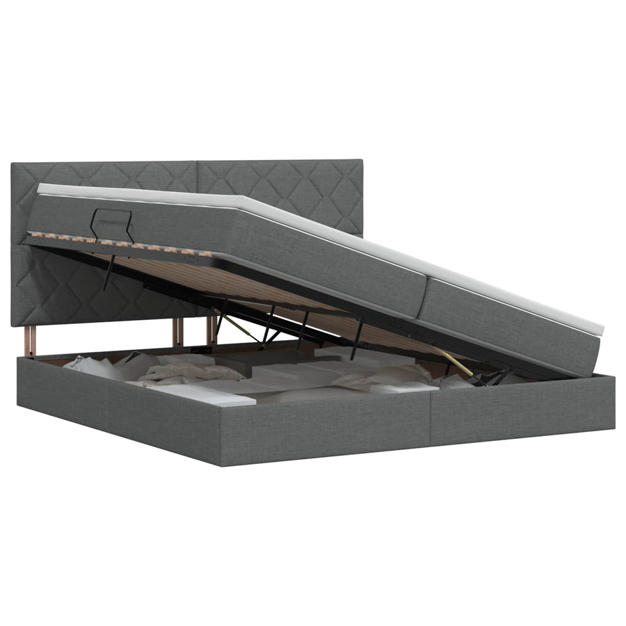 Opslag bed met matras met opslag Donkergrijs 200 x 200 cm Stof