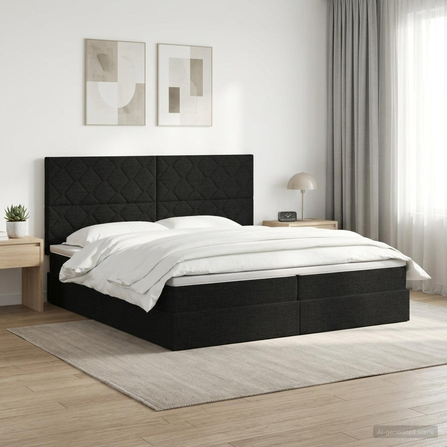 Opslag bed met matras met hoofdeinde Zwart 200 x 200 cm Stof