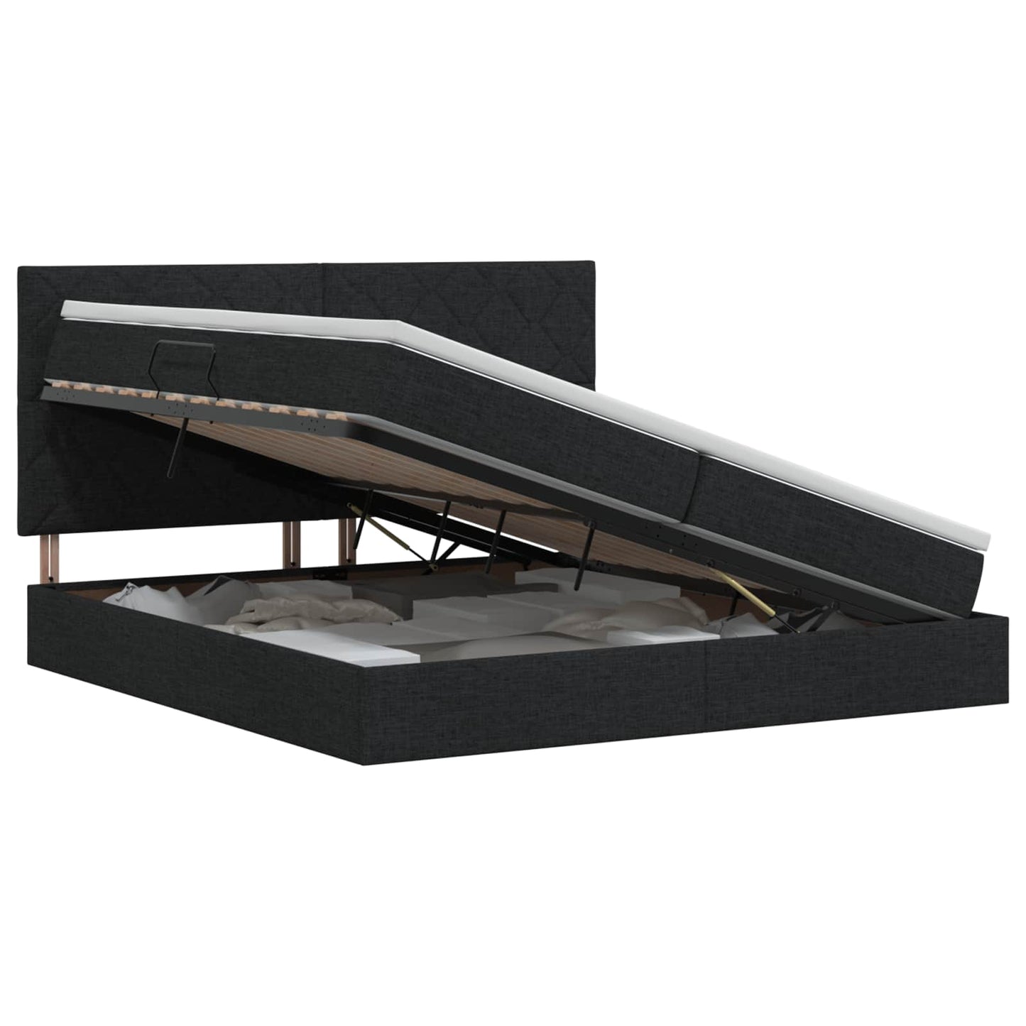 Opslag bed met matras met hoofdeinde Zwart 200 x 200 cm Stof