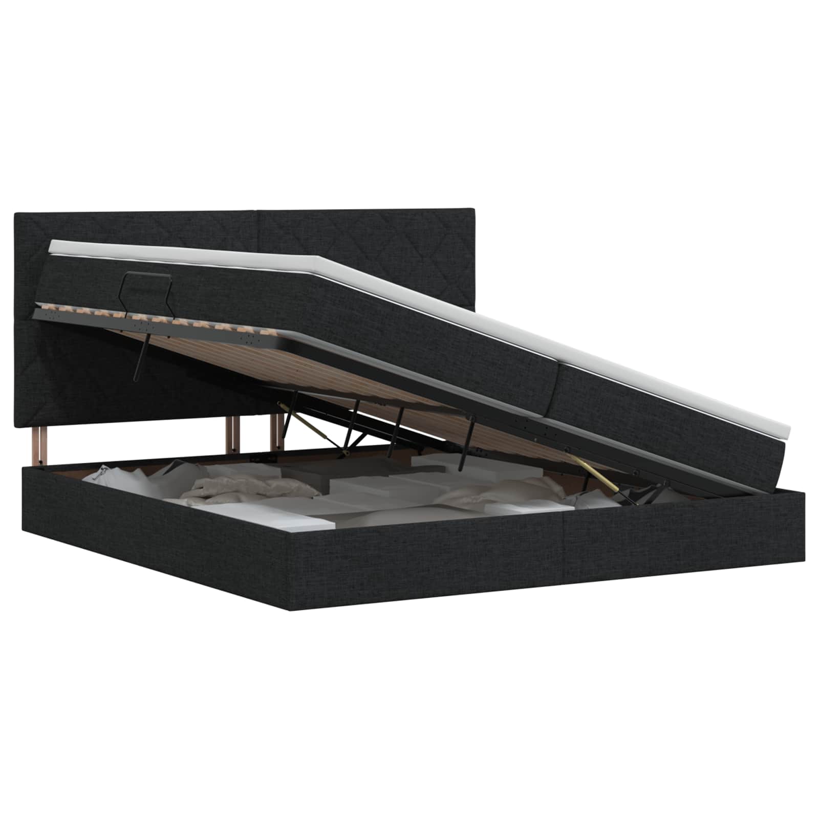 Opslag bed met matras met hoofdeinde Zwart 200 x 200 cm Stof