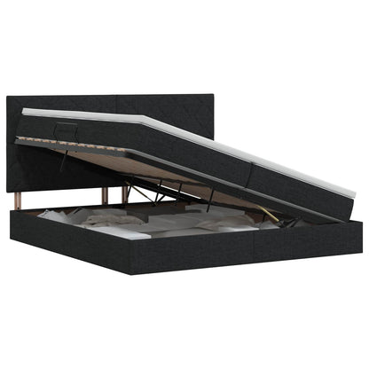 Opslag bed met matras met hoofdeinde Zwart 200 x 200 cm Stof