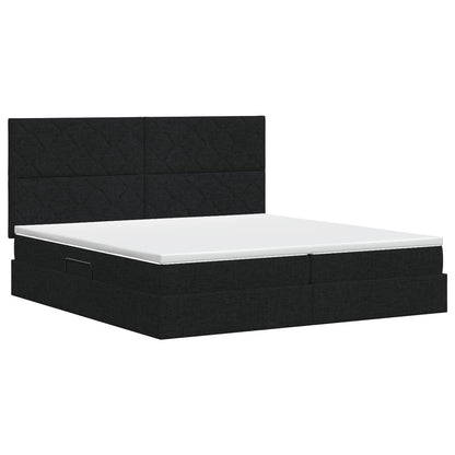 Opslag bed met matras met hoofdeinde Zwart 200 x 200 cm Stof