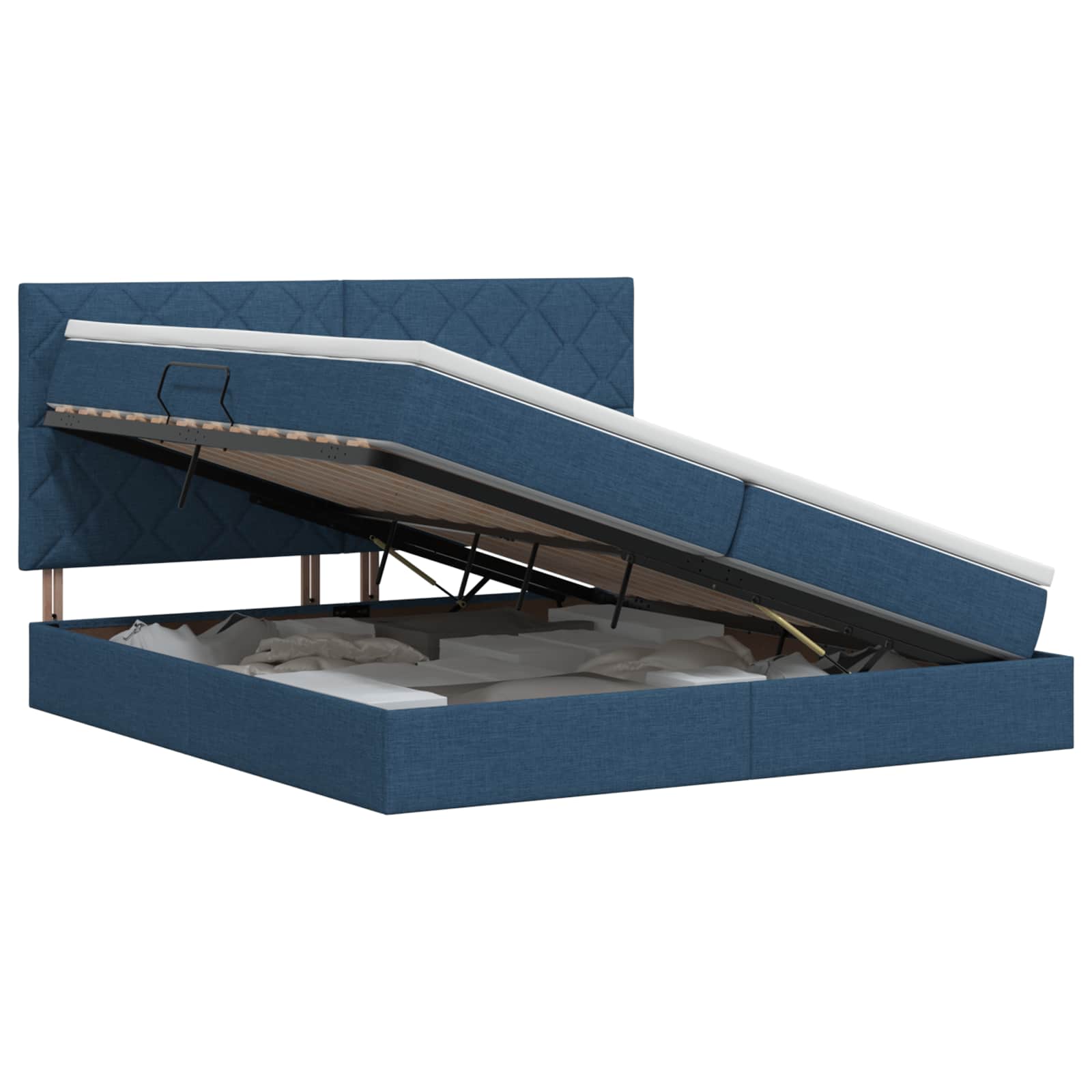 Opslag bed met matras met hoofdeinde Blauw 200 x 200 cm Stof