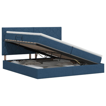 Opslag bed met matras met hoofdeinde Blauw 200 x 200 cm Stof