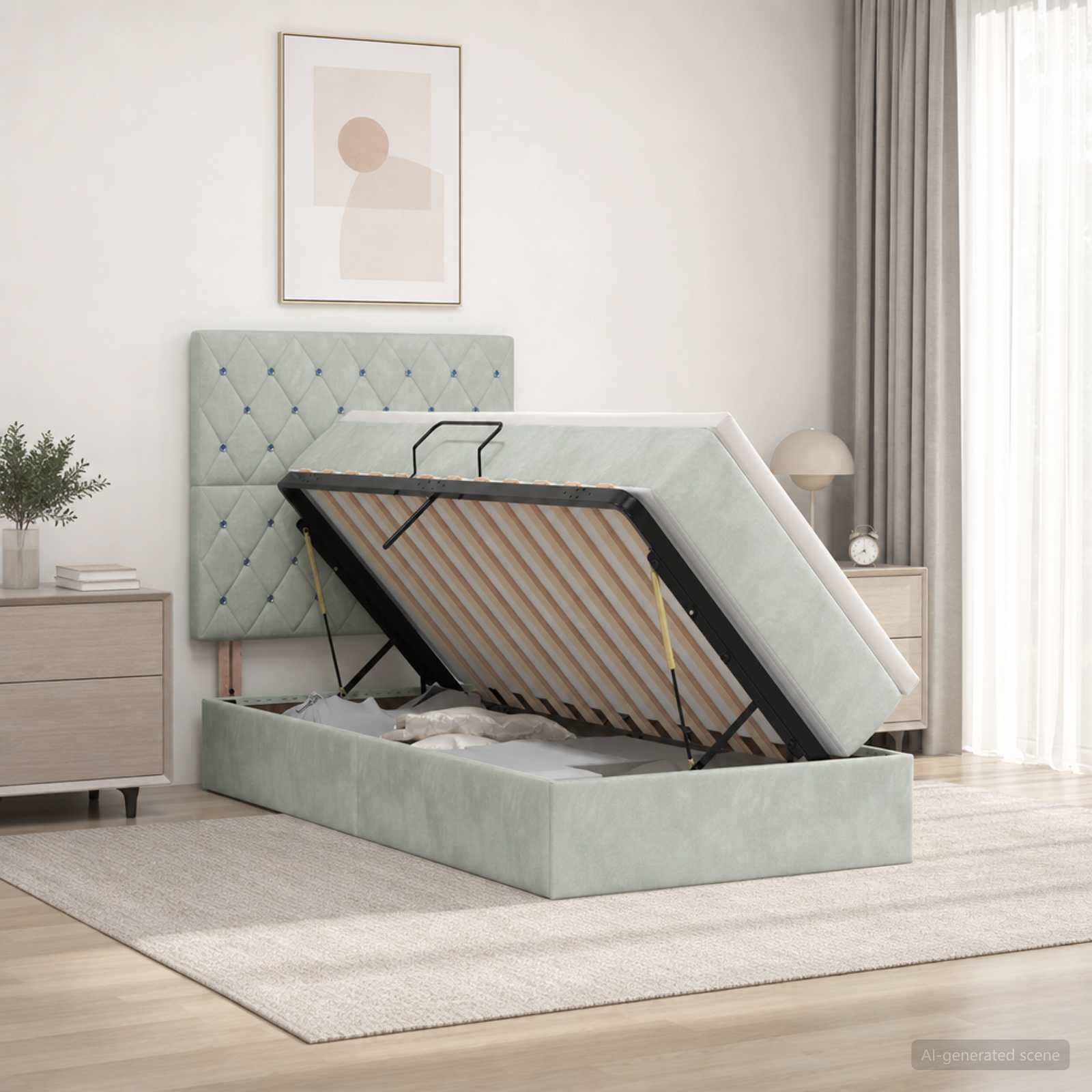 LED Opslagbed met Matras Lichtgrijs 90 x 200 cm Fluweel
