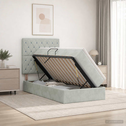 Opslag bed met matras met opslag Lichtgrijs 90 x 200 cm Fluweel