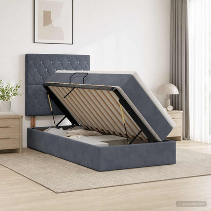 Opslag bed met matras Donkergrijs 100 x 200 cm Fluweel