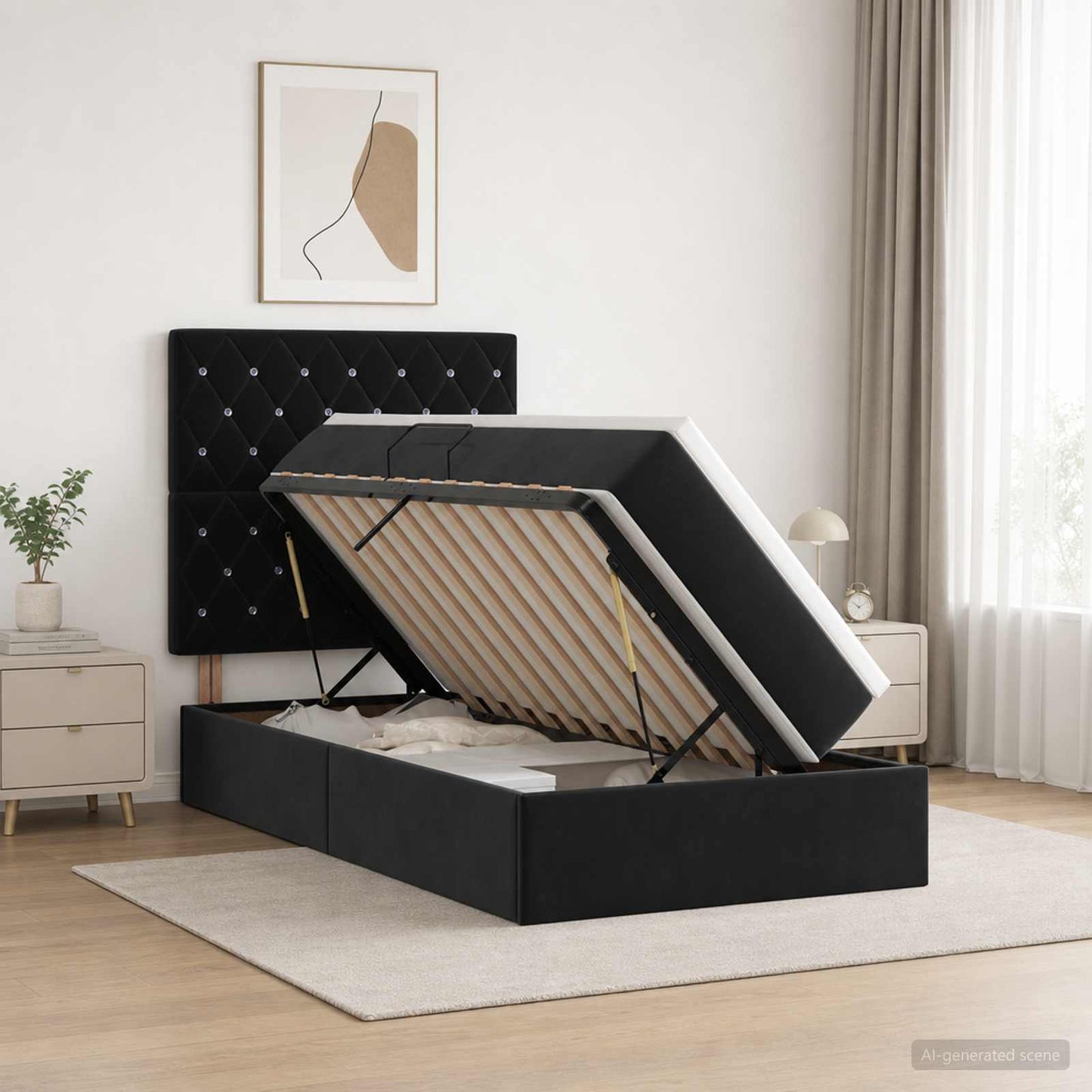 Opslag bed met matras met hoofdeinde met opslag Fluweel