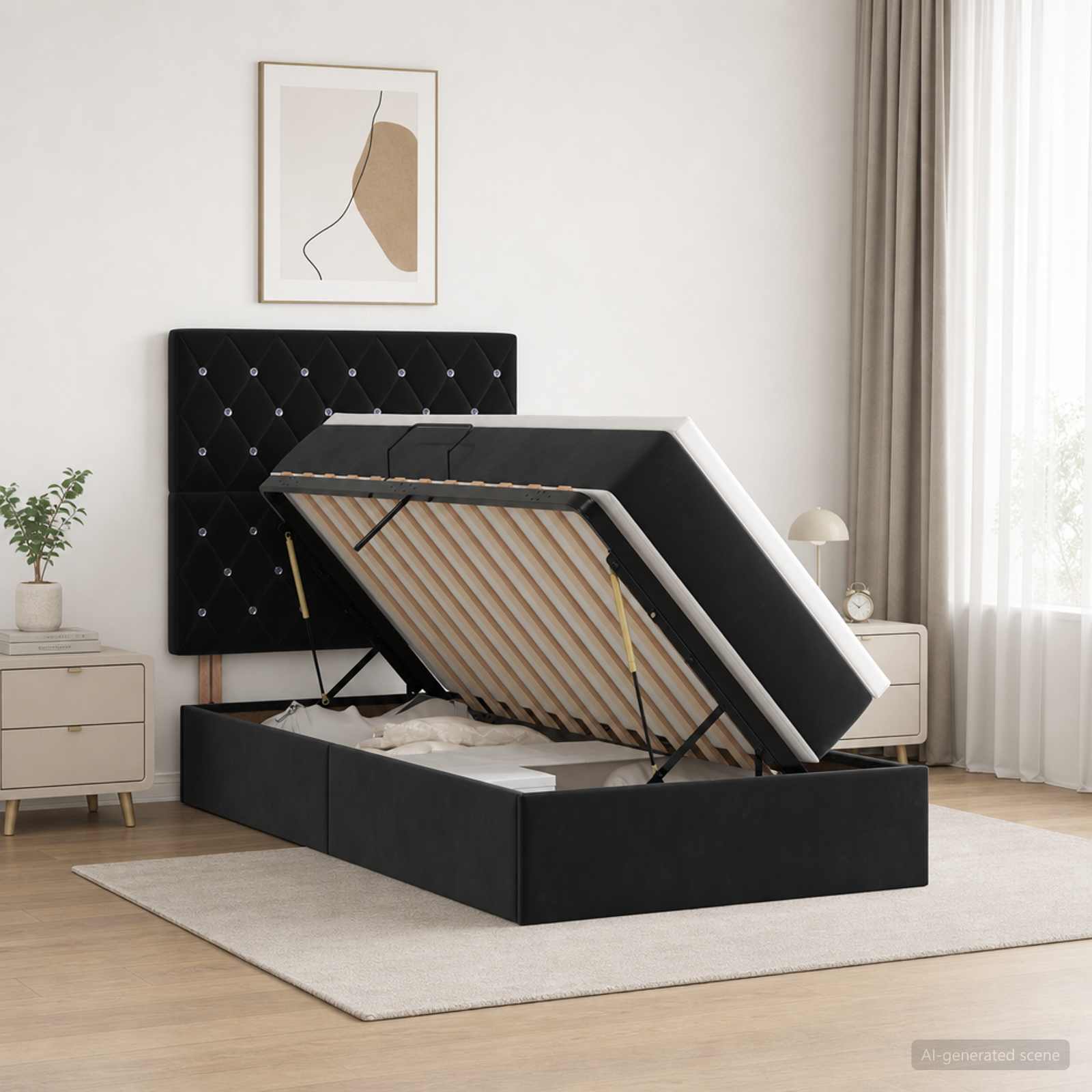 Opslag bed met matras met hoofdeinde met opslag Fluweel