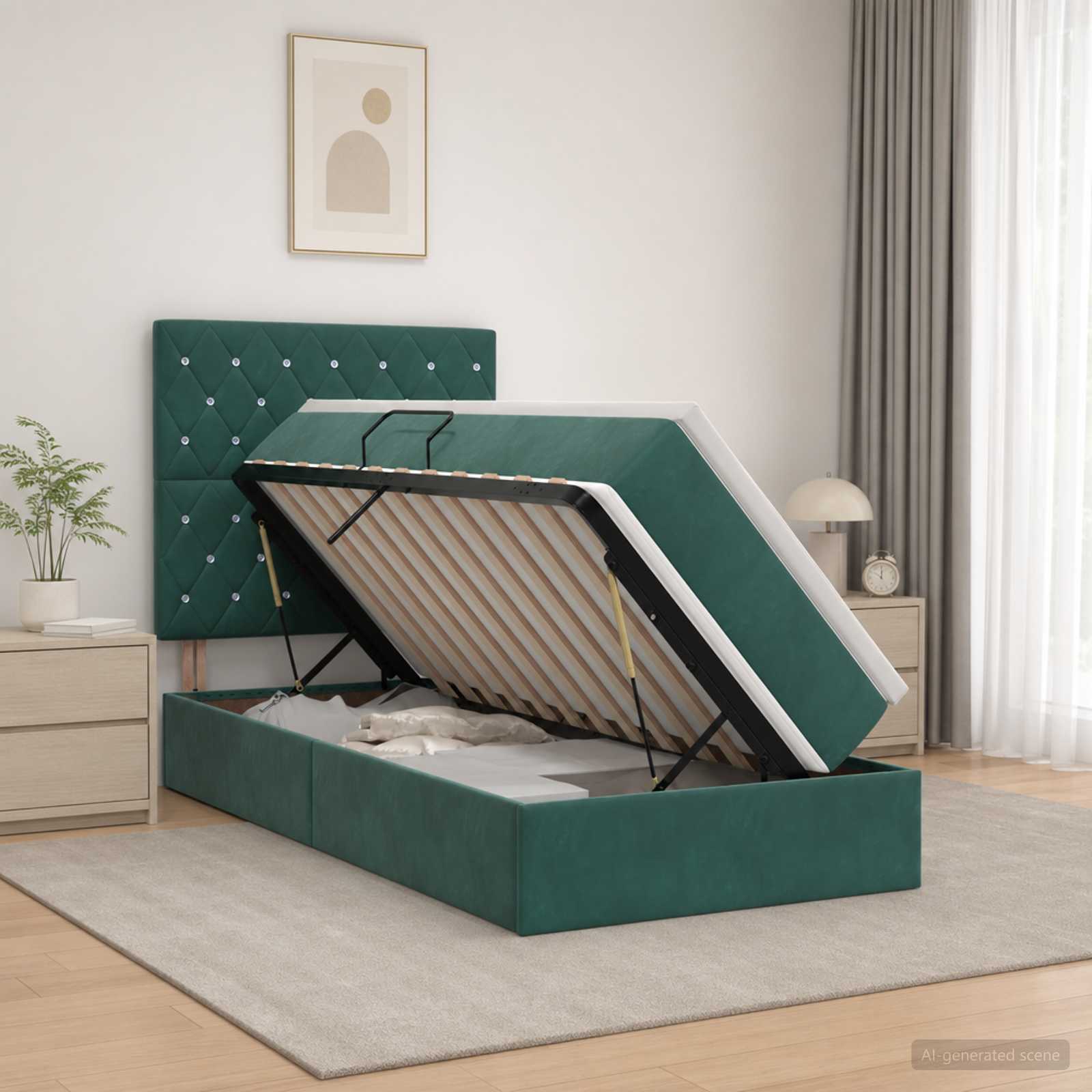 LED Opslagbed met Matras Donkergroen 90 x 190 cm Fluweel