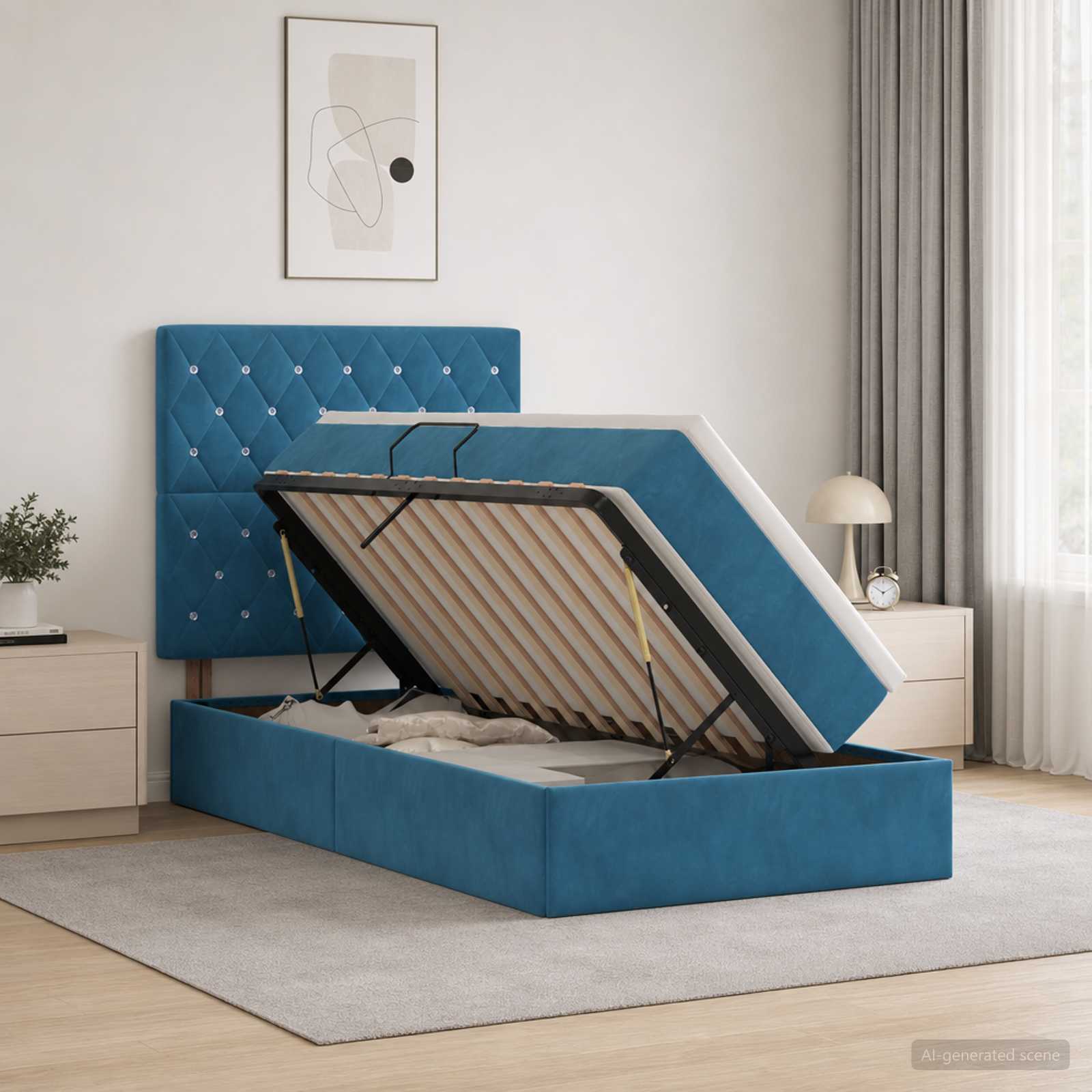 LED Opslagbed met Matras Donkerblauw 100 x 200 cm Fluweel