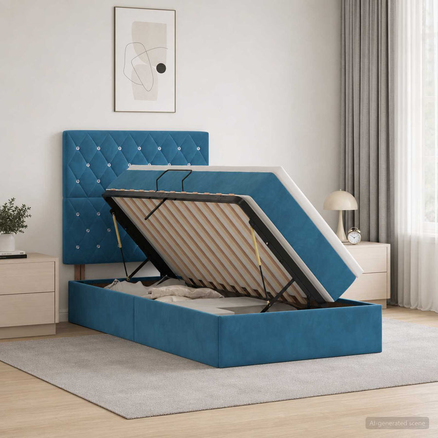 Opslag bed met matras Donkerblauw 100 x 200 cm Fluweel