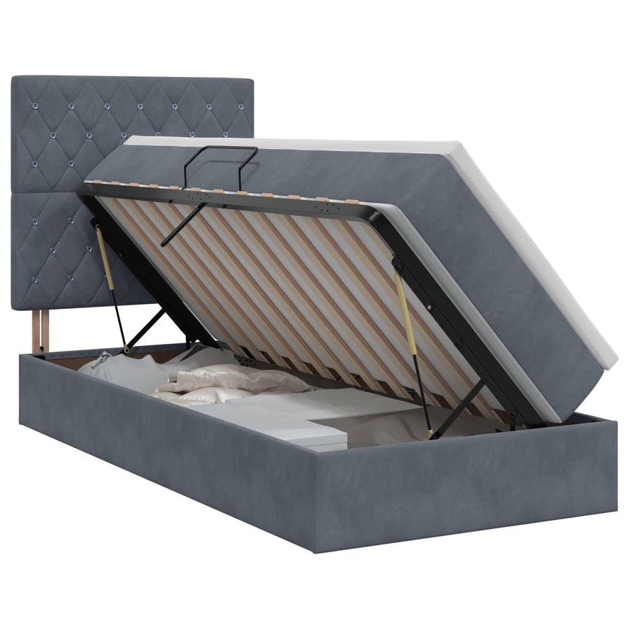 Opslag bed met matras Donkergrijs 90 x 200 cm Fluweel