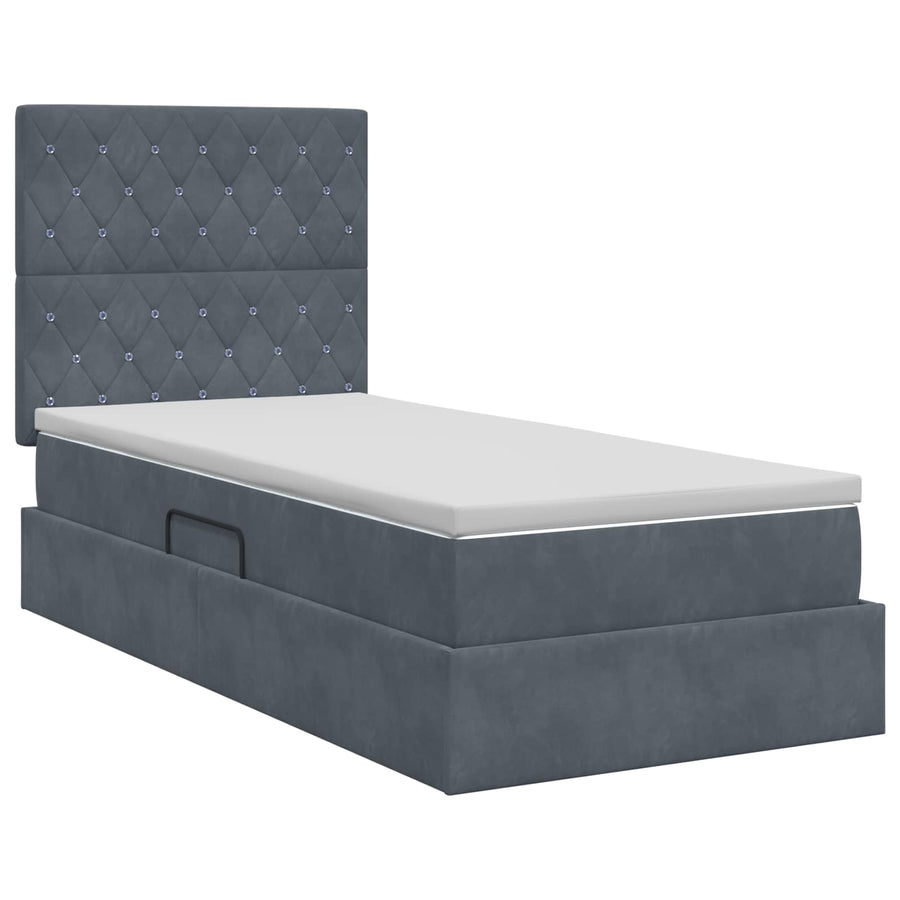 Opslag bed met matras Donkergrijs 90 x 200 cm Fluweel