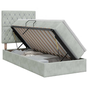 Opbergbed 100x200 cm lichtgrijs fluweel inclusief matras