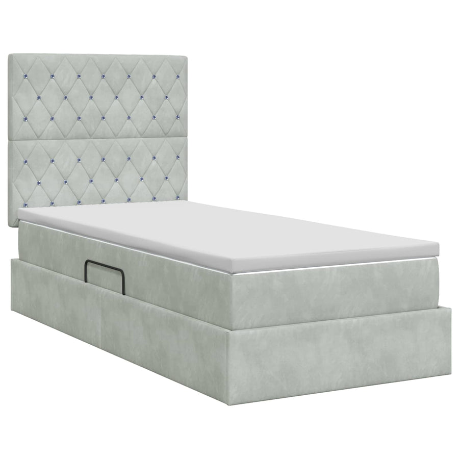 Opslag bed met matras Lichtgrijs 100 x 200 cm Fluweel