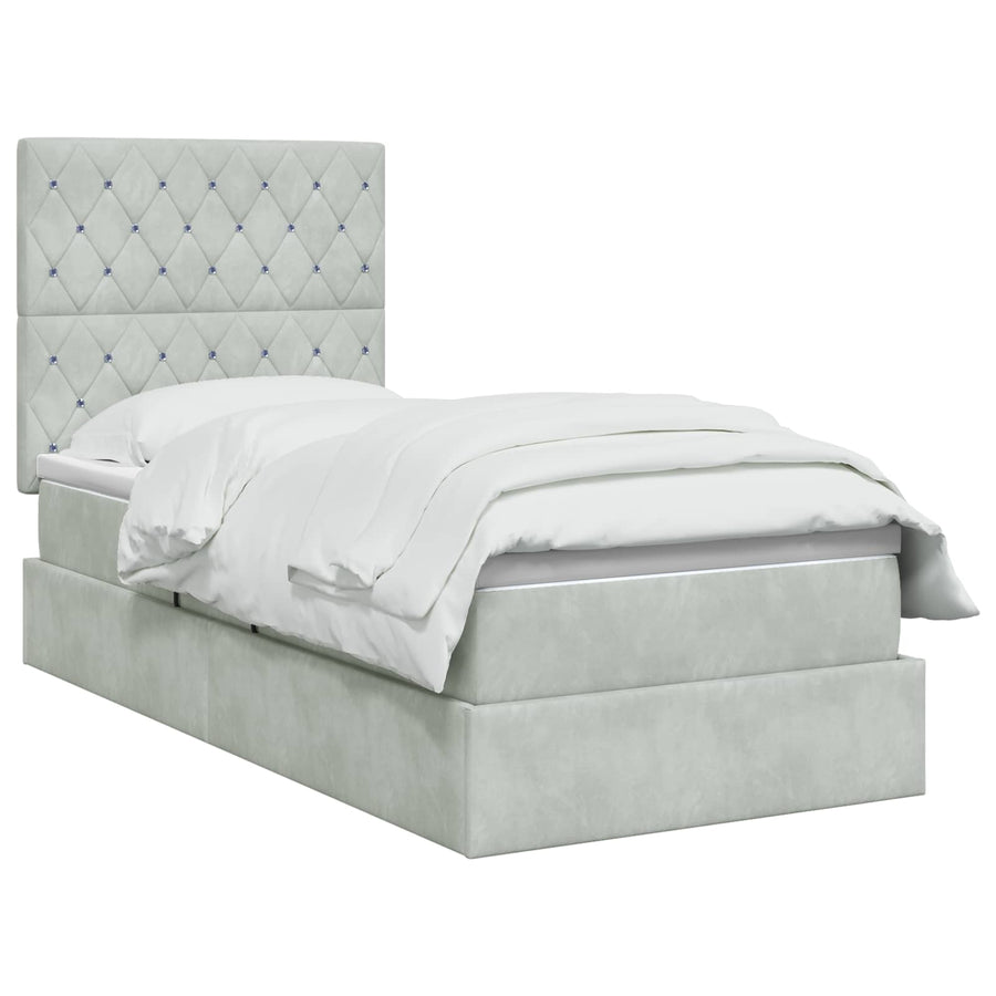 Opslag bed met matras Lichtgrijs 100 x 200 cm Fluweel