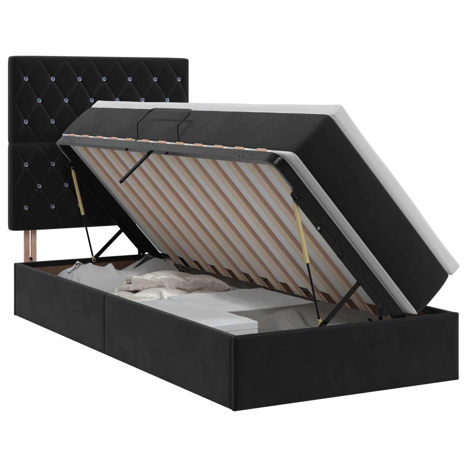 Opslag bed met matras met hoofdeinde met opslag Fluweel