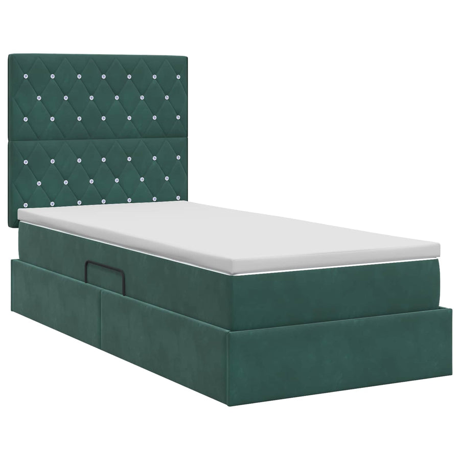Opslag bed met matras Donkergroen 100 x 200 cm Fluweel
