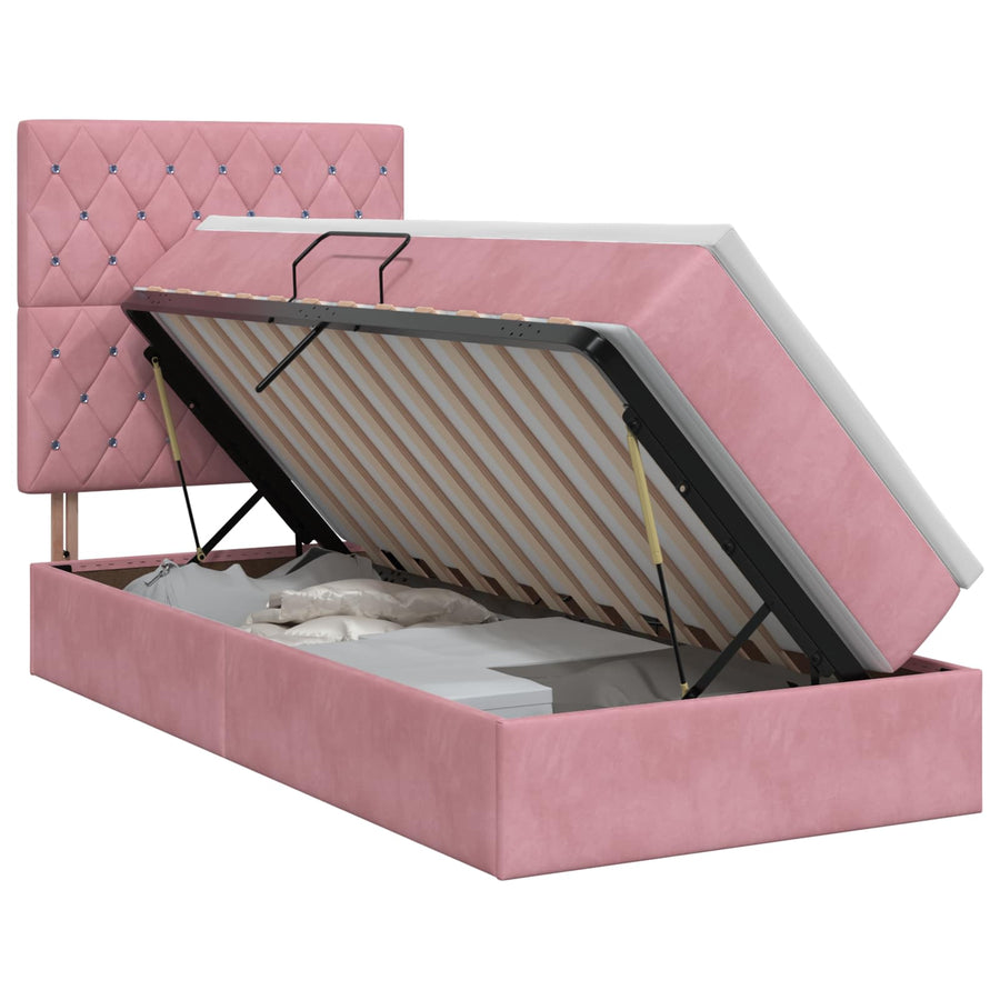 Opslag bed met matras met hoofdeinde Roze 100 x 200 cm Fluweel