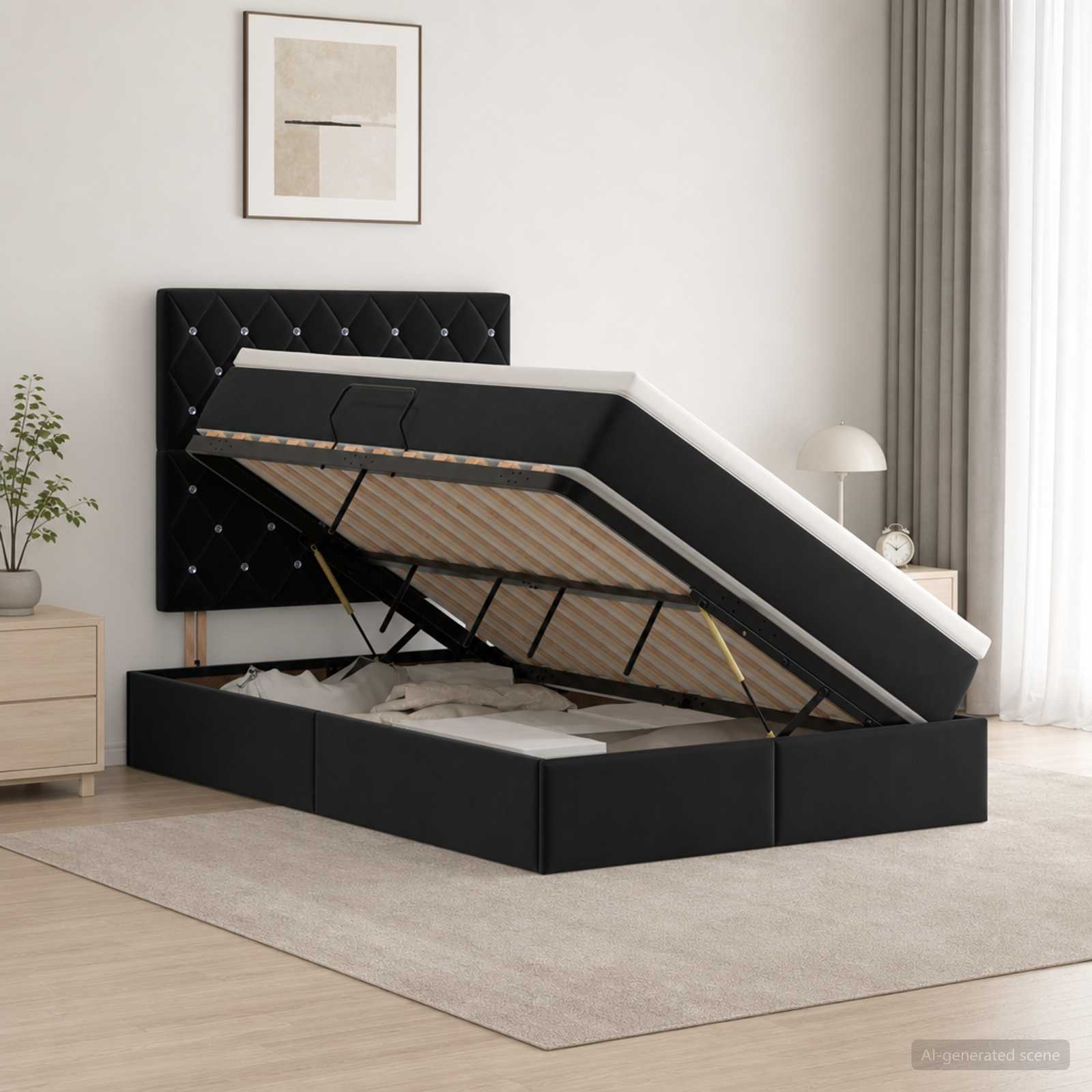 LED Opslagbed met Matras Zwart 120 x 200 cm Fluweel