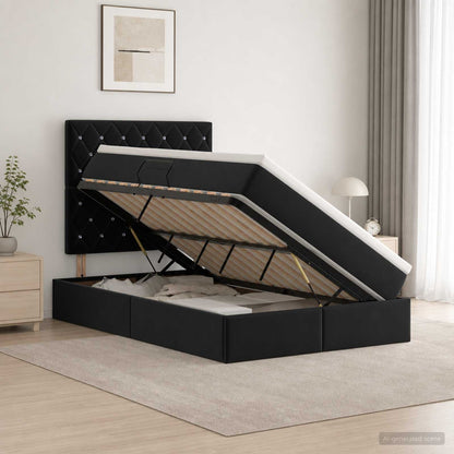 LED Opslagbed met Matras Zwart 120 x 200 cm Fluweel