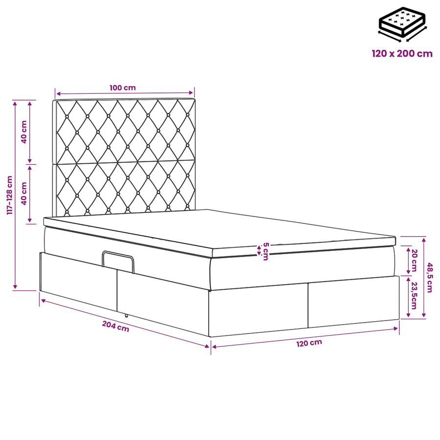 Opslag bed met matras Lichtgrijs 120 x 200 cm Fluweel