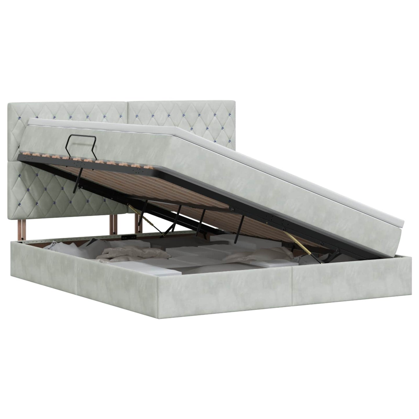 Opslag bed met matras Lichtgrijs 160 x 200 cm Fluweel