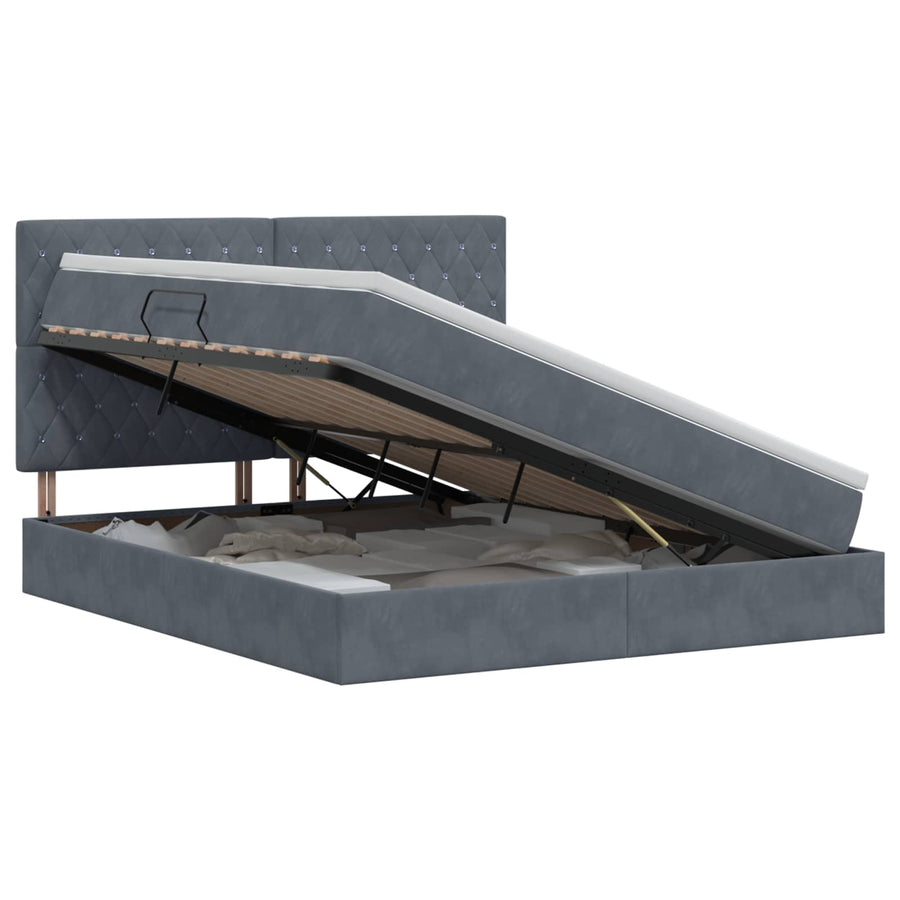 Opslag bed met matras Donkergrijs 160 x 200 cm Fluweel