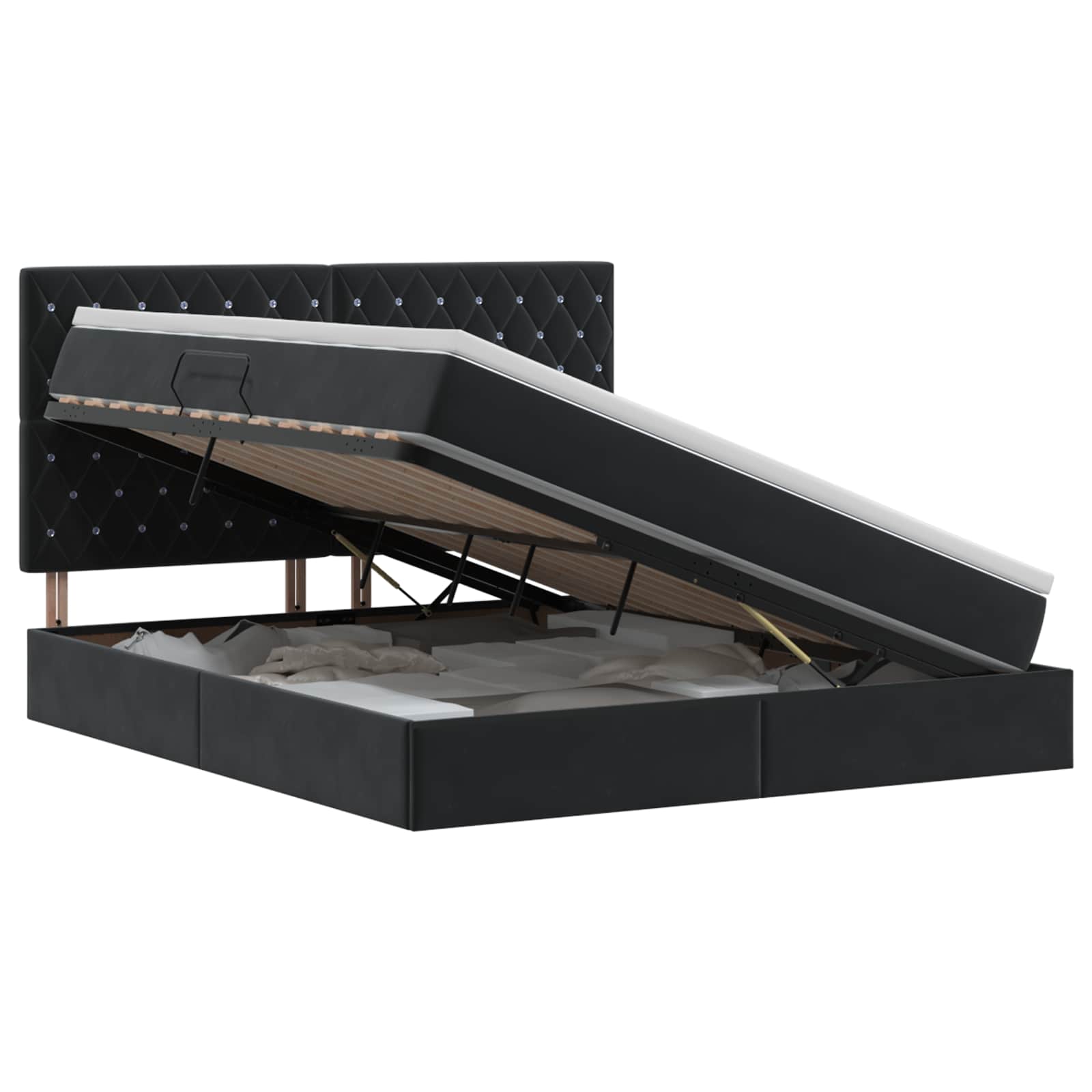 Opslag bed met matras met hoofdeinde Zwart 160 x 200 cm Fluweel