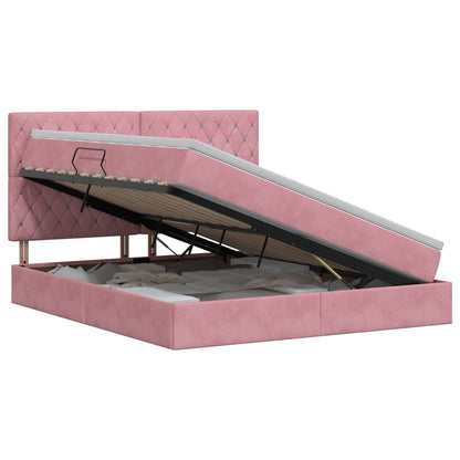 Opslag bed met matras met hoofdeinde Roze 160 x 200 cm Fluweel