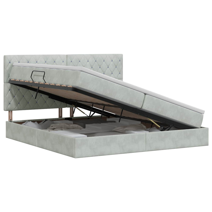Opslag bed met matras Lichtgrijs 200 x 200 cm Fluweel