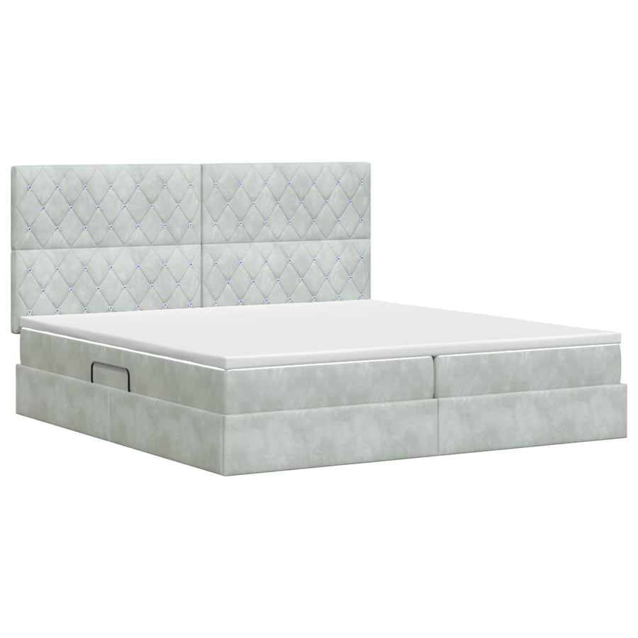 Opslag bed met matras Lichtgrijs 200 x 200 cm Fluweel