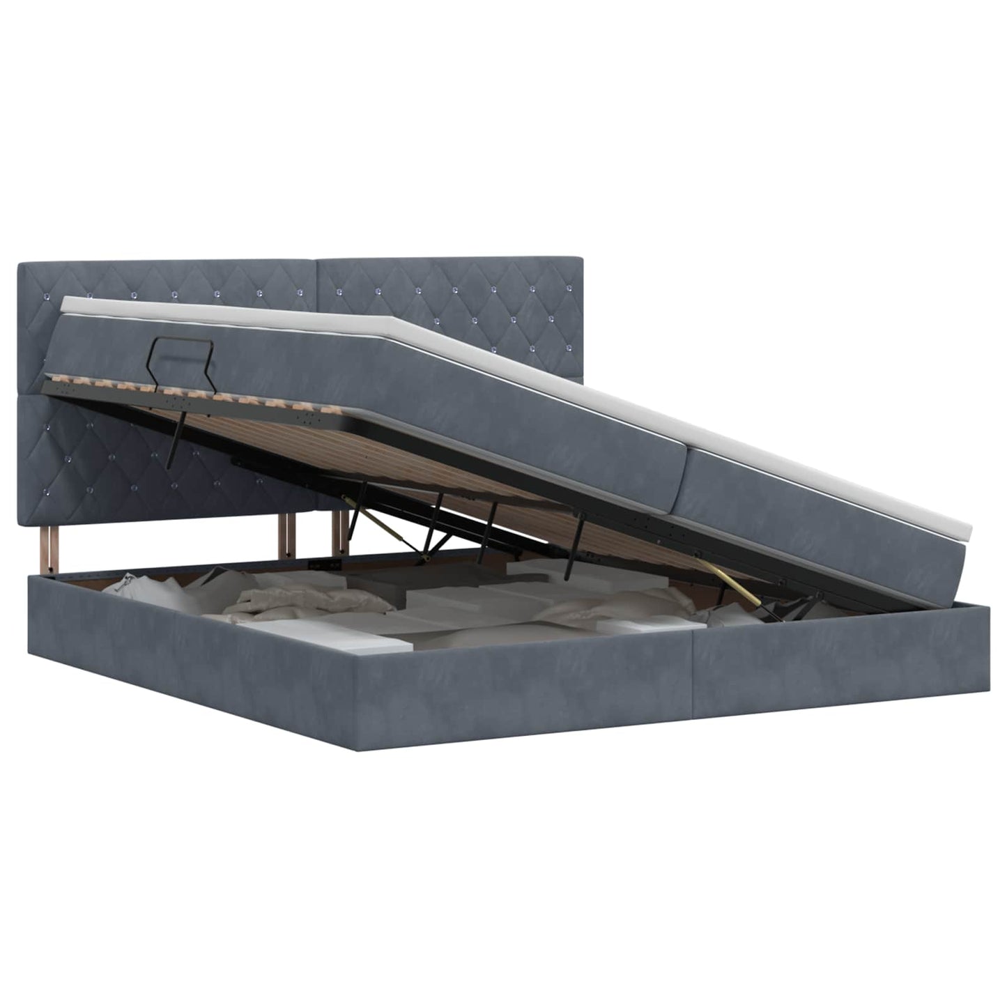 Opslag bed met matras Donkergrijs 200 x 200 cm Fluweel