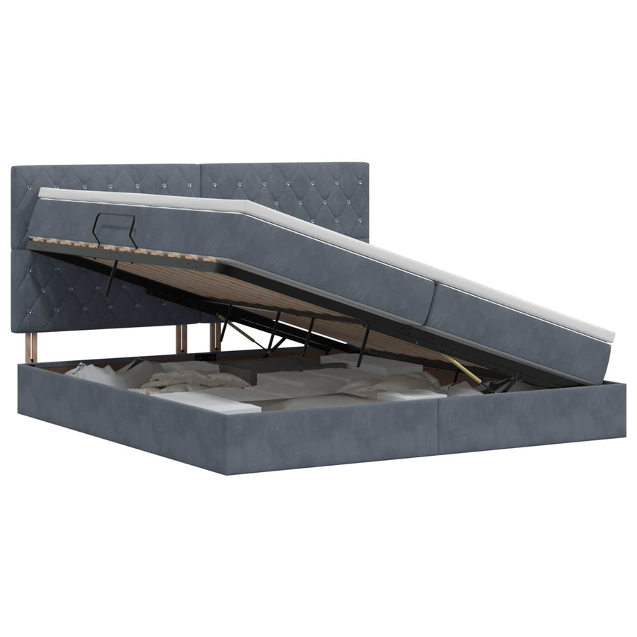 Opslag bed met matras Donkergrijs 200 x 200 cm Fluweel