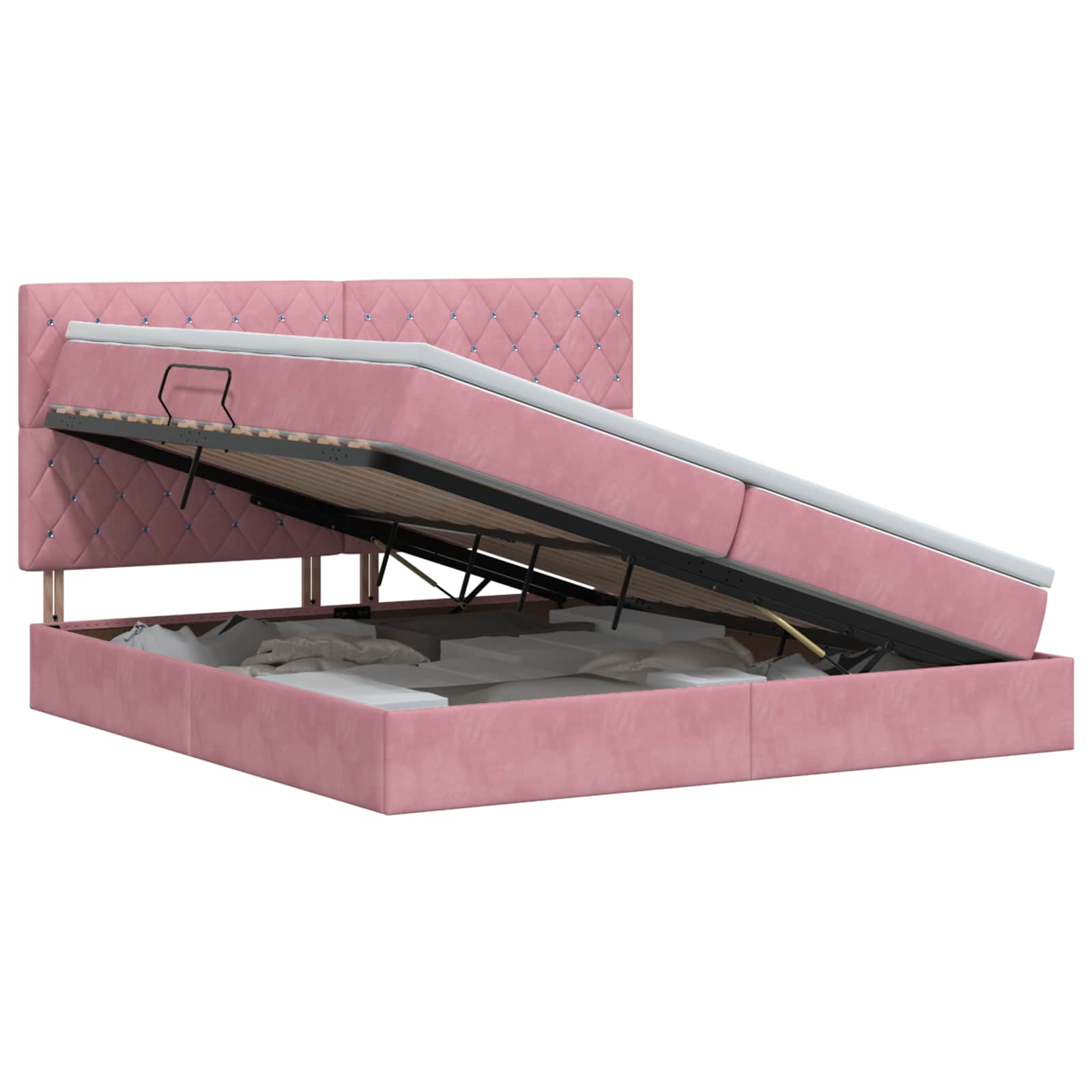 Opslag bed met matras met hoofdeinde Roze 200 x 200 cm Fluweel