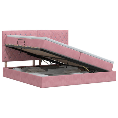 Opslag bed met matras met hoofdeinde Roze 200 x 200 cm Fluweel