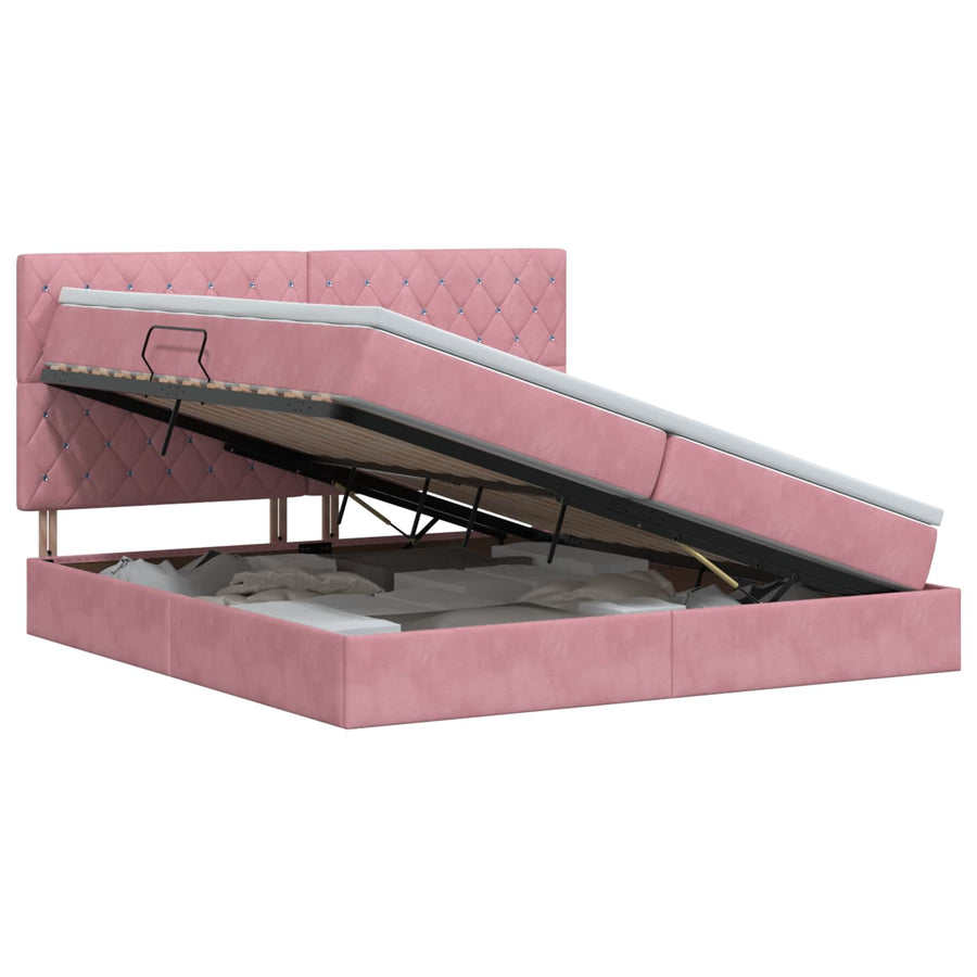 Opslag bed met matras met hoofdeinde Roze 200 x 200 cm Fluweel