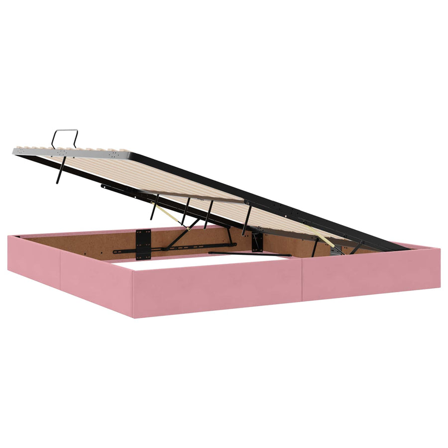 Opslag bed met matras met hoofdeinde Roze 200 x 200 cm Fluweel