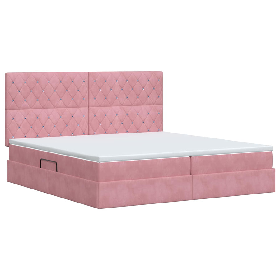 Opslag bed met matras met hoofdeinde Roze 200 x 200 cm Fluweel