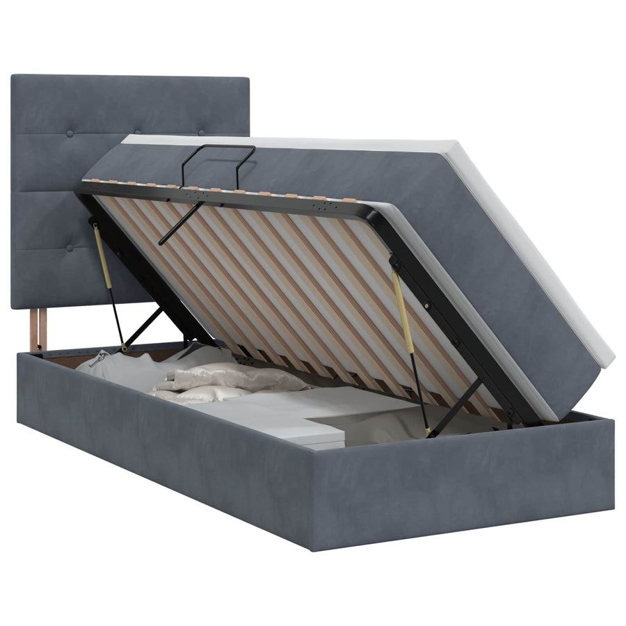 Opslag bed met matras Donkergrijs 90 x 190 cm Fluweel