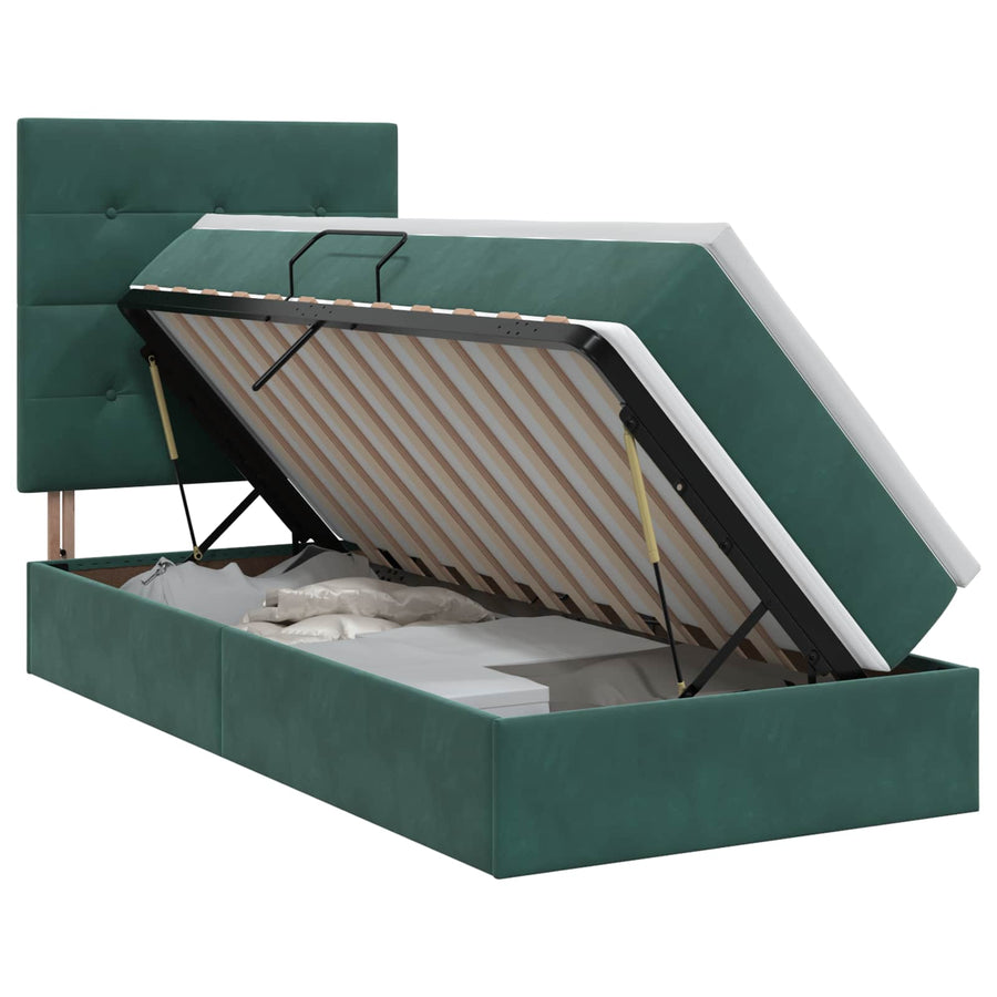 Opslag bed met matras Donkergroen 90 x 190 cm Fluweel