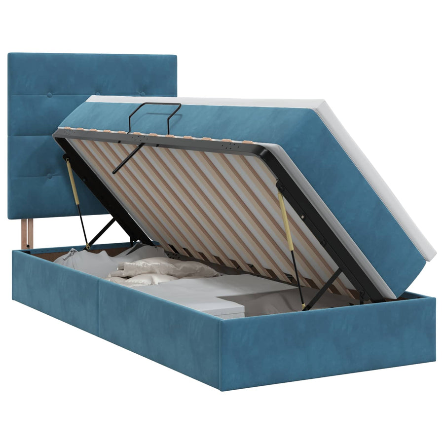 Opslag bed met matras Donkerblauw 90 x 190 cm Fluweel