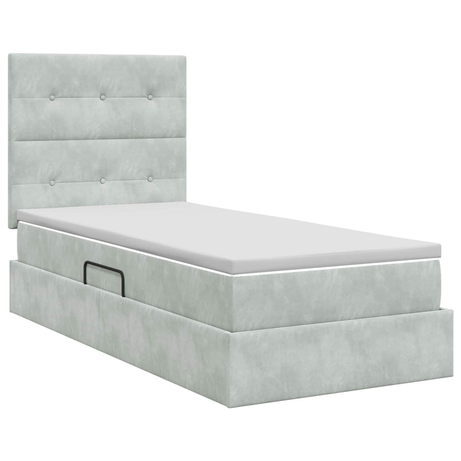 Opslag bed met matras met opslag Lichtgrijs 90 x 200 cm Fluweel