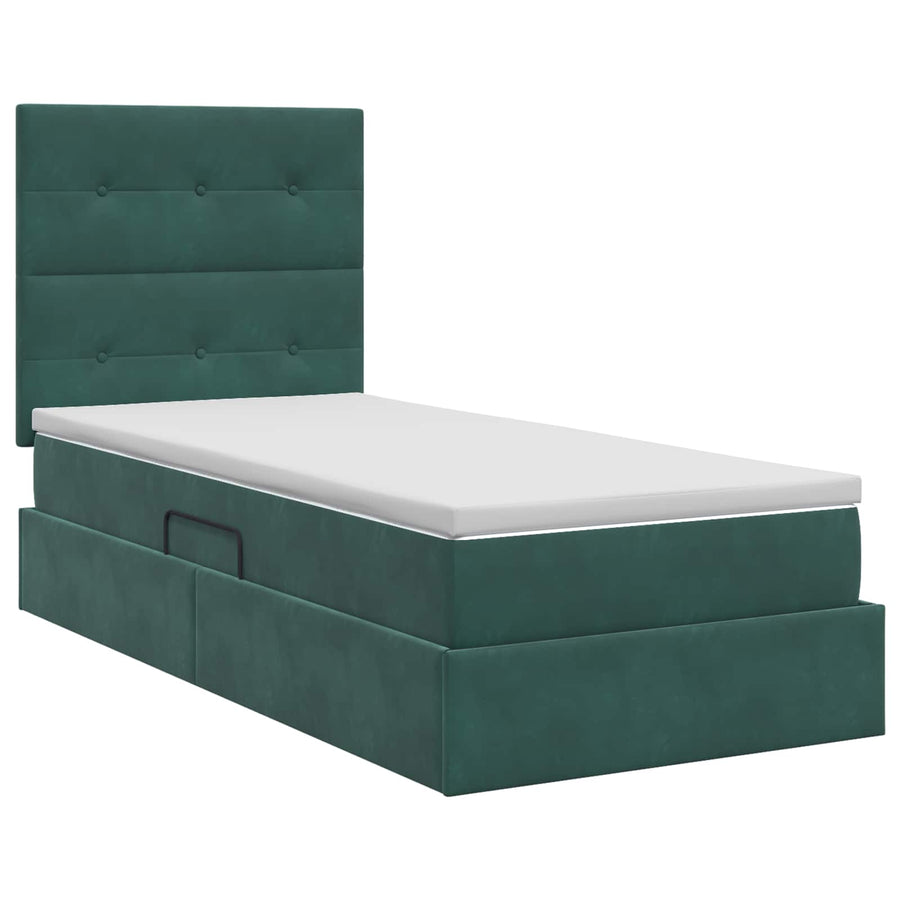 Opslag bed met matras Donkergroen 90 x 200 cm Fluweel