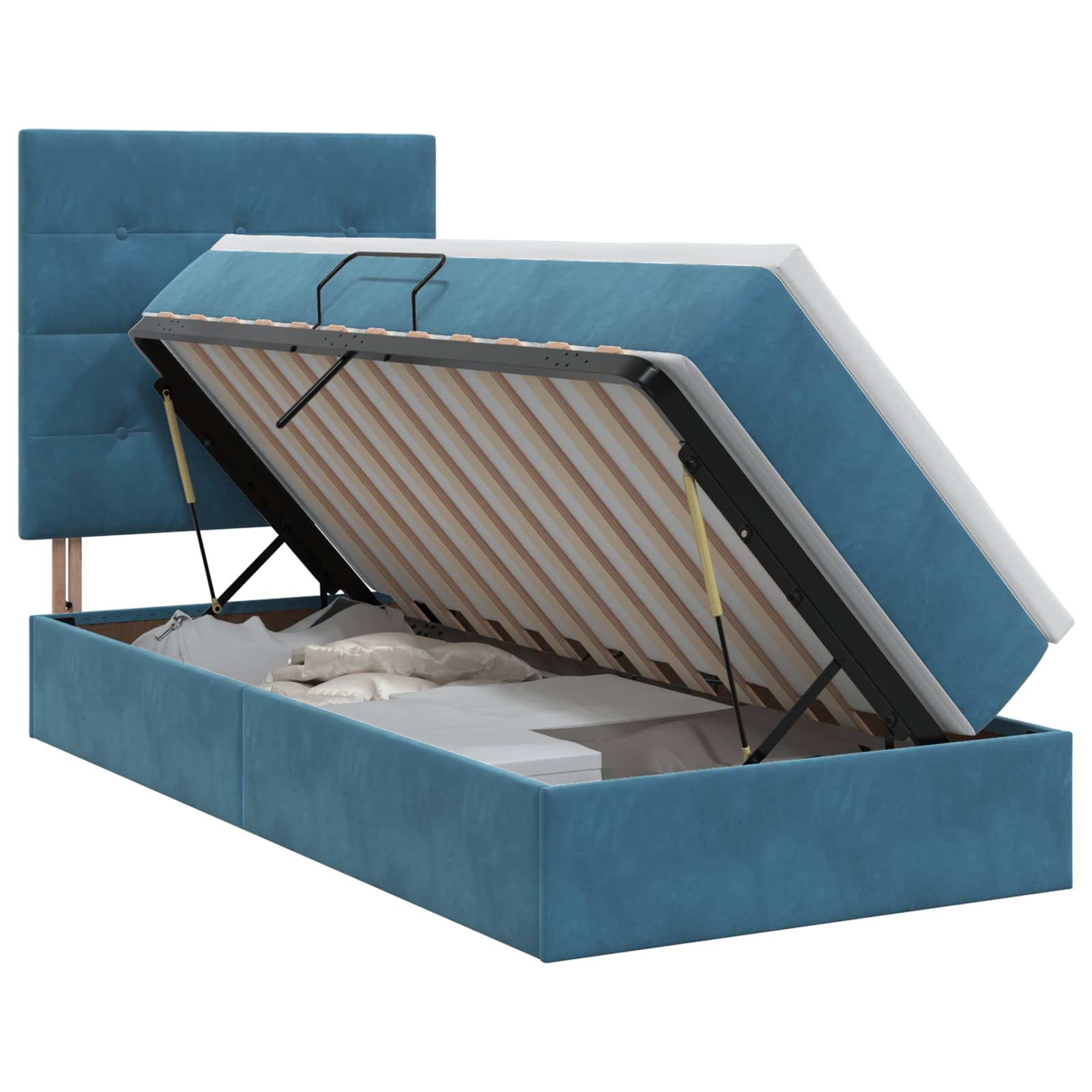Opslag bed met matras Donkerblauw 90 x 200 cm Fluweel