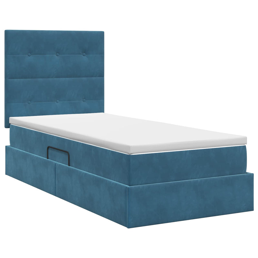 Opslag bed met matras Donkerblauw 90 x 200 cm Fluweel