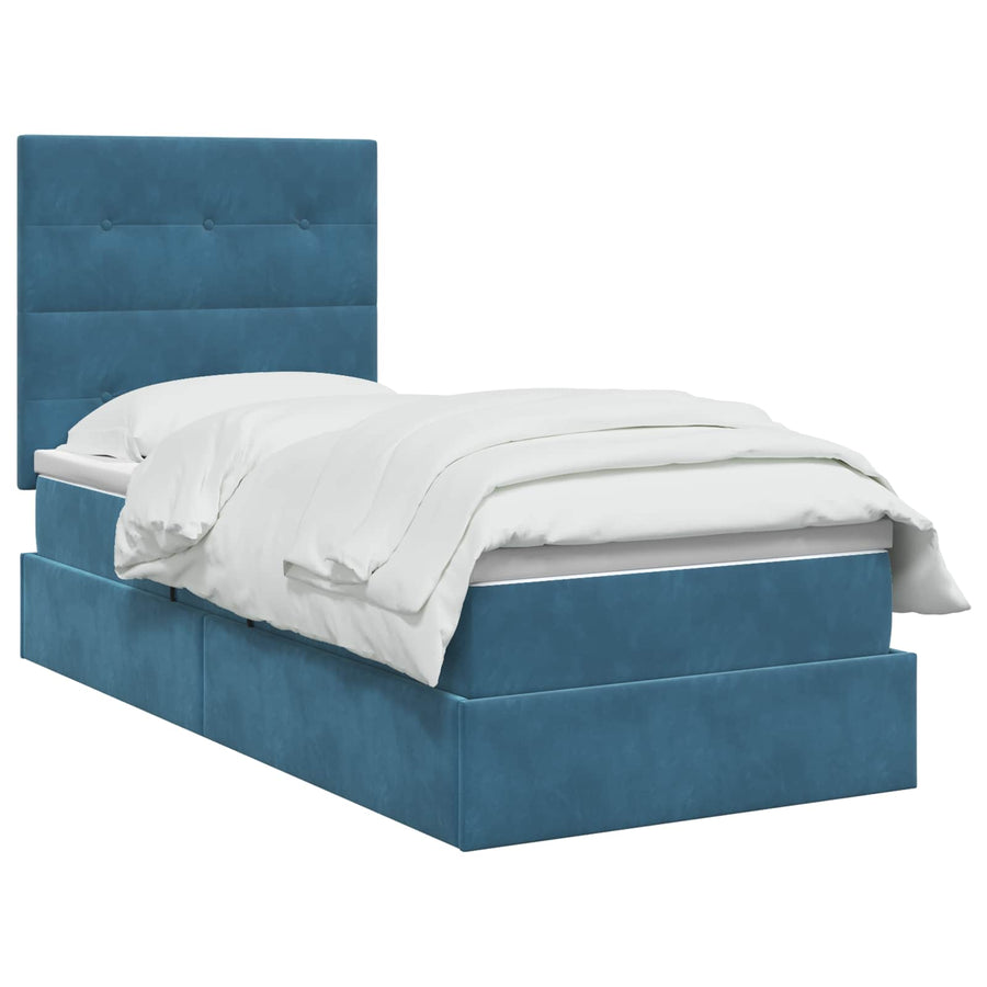Opslag bed met matras Donkerblauw 90 x 200 cm Fluweel