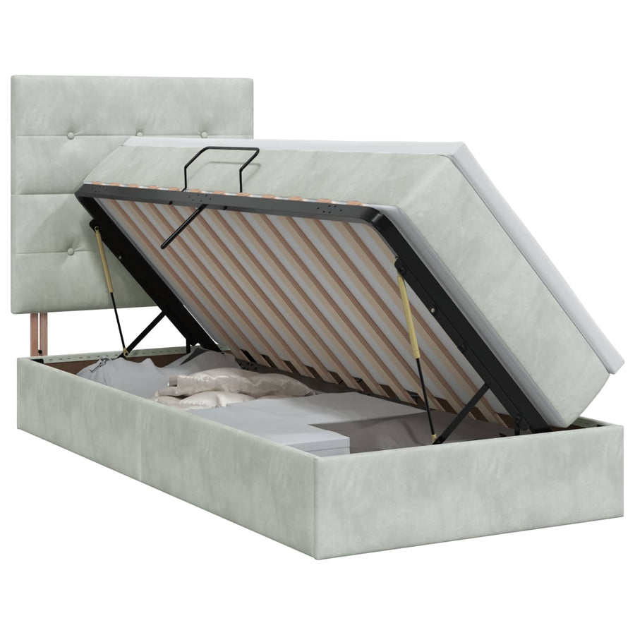 Opslag bed met matras Lichtgrijs 100 x 200 cm Fluweel