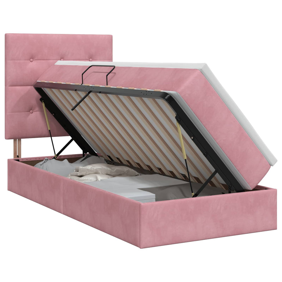 Opslag bed met matras met hoofdeinde Roze 100 x 200 cm Fluweel